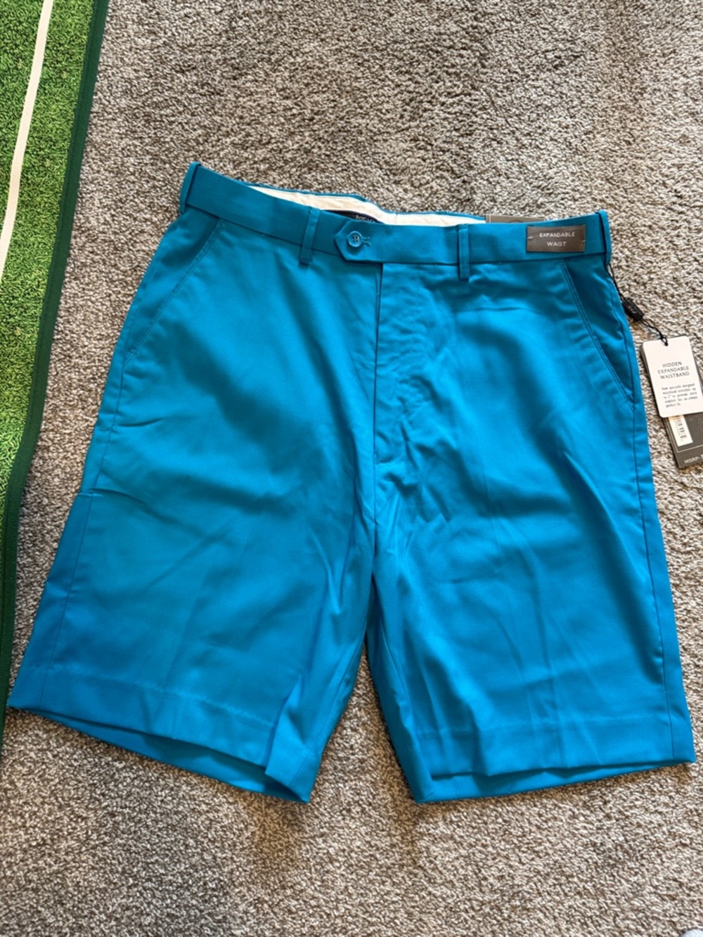 Men's Flat Front Performance Shorts in Teal Blue